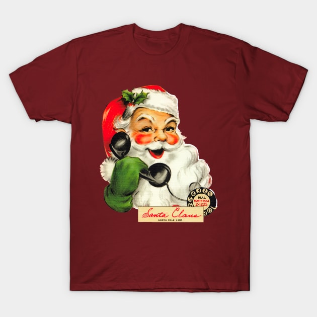 Vintage Santa on the Telephone - Retro Christmas T-Shirt by Pop Fan Shop